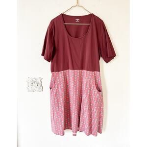 Svaha Dress Organic Cotton Short Sleeve Dress Pockets Pink Sloth Print 2X